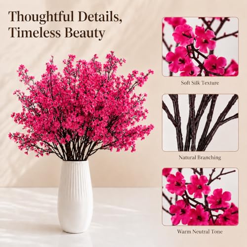 Mandy's 6 Bundles Artificial Hot Pink Baby’s Breath Flowers | 18.5 Inch Silk Gypsophila European Style Modern Home Decor Centerpiece Neutral Wedding Flower Arrangements - color: Hot Pink