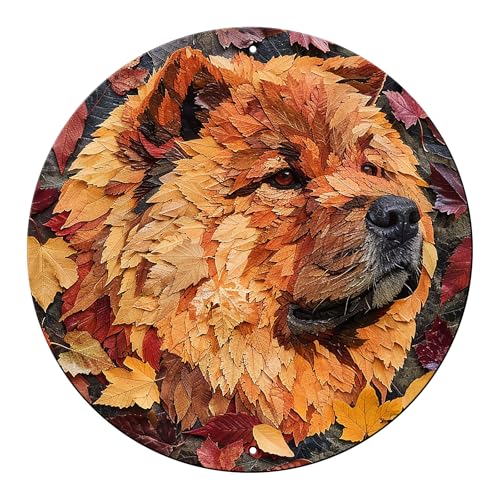 Vintage Chow Chow Dog Round Metal Sign Wall Art Rustic Wreath Decoration for Indoor Outdoor Home Porch Window Decor 12 Inch - color: Thanksgiving 4, size: 12 inches