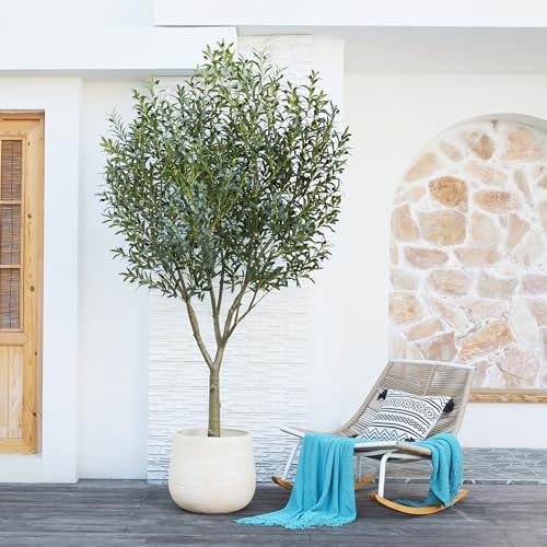 VeriNatural Artificial Olive Tree 8FT - Large Fake Olive Trees Indoor with 4028 Silk Leaves, Outdoor Potted Faux Plant with UV Resistant for Living Room,Office,Patio, Home Decor,VN157 - size: 8ft