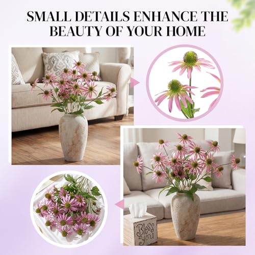 Knitgrip Light Purple 4 Pcs Artificial Coneflowers Stems 29 Inch Faux Echinacea Flowers Branch Realistic Farmhouse Fake Sunflower Floral Bouquet for Home Centerpiece Arrangement Indoor Outdoor Decor - color: Light Purple