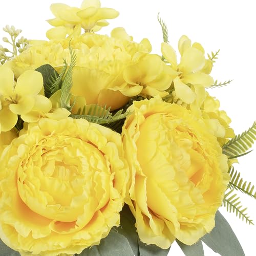 ENOVA FLORAL Artificial Flower Arrangement with Vase,Mixed Artificial Silk Peony Flower in Vase for Decoration Home Office, Wedding Centerpiece (Yellow) - color: Yellow