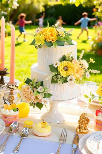 Fake Flowers Heads Bulk Yellow Mini Artificial Silk Flower for Crafts, Small Artificial Daisy Roses Faux Flowers for Graduation Cap DIY Cake Wedding Party Home Garland Decoration - color: Yellow