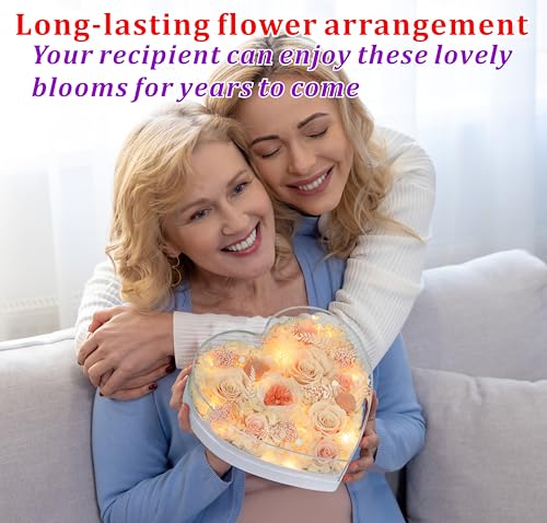 Valley of Rain & Forest Long-Lasting Real Flowers With Delivery | "Sweet" Preserved Floral Gift With Lights For You to Send Love, Romantic Home Decor (Forever Yellow Roses Arrangement) - color: Champagne & Yellow Roses Arrangement