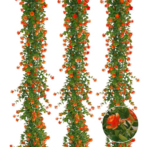 RECUTMS Faux Eucalyptus Garland Plant Fake Vines, Artificial Hanging Eucalyptus Leaves Greenery Vines Arch Kit Flower Green Garlands for Wedding Backdrop Wall Party Home Indoor Outdoor(Orange) - color: Orange