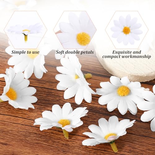 100PCS Fabric Daisy Flower Head, 1.77Inch White Daisy Artificial Flowers Fake Flowers Heads Artificial Gerbera Daisies for DIY Craft Wedding Home Party Decoration