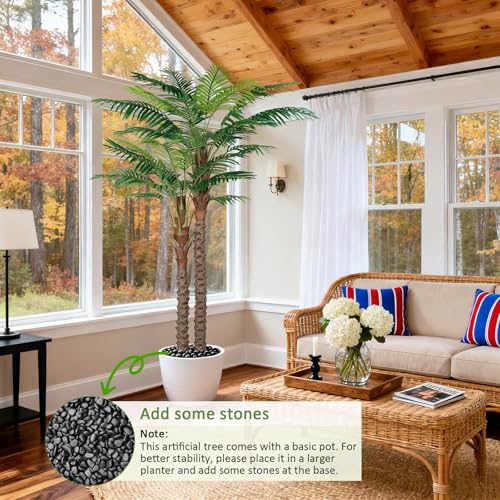 7FT UV-Resistant Faux Palm Tree–84in Realistic Artificial Palm Tree Indoor Outdoor, Tropical Fake Plant for Home Office Patio Poolside Yard Christmas Hotel Gift - size: 7ft