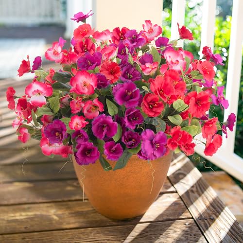 Hoppwodd Hibiscus Artificial Flowers for Outdoors Spring Decoration, 6 Bundles Faux Silk Flowers UV Resistant Look Real Artificial Tropical Flower Fake Plants for Outside Planter Porch Patio, Mix - color: Mix