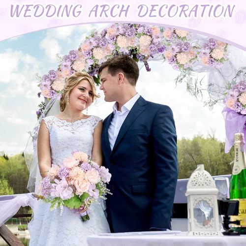 Lyrow 8 Pcs Peony Artificial Flowers Fake Silk Hydrangea Bouquet Elegant Peony Flowers for Wedding Decoration Faux Realistic Floral for Home Party Table Centerpieces Arrangement (Pink,Purple) - color: Pink, Purple