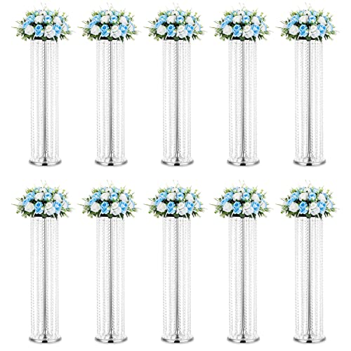 Nuptio Wedding Centerpieces Flower Vases: 10 Pcs 35.4in Tall Crystal Silver Vase Metal Flowers Stand for Party Tables Decorations - Elegant Bulk Weddings Decoration Table Chandelier Centerpiece stands - color: Silver, size: 10 Pcs 35.4 inch