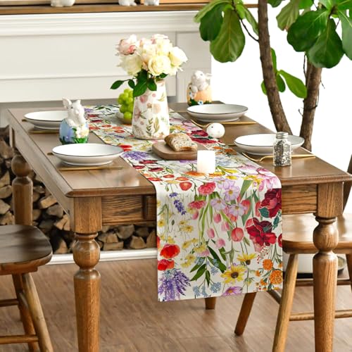 Spring Table Runner Easter Butterfly Kitchen Dining Table Centerpiece Summer Birds Flowers Decor Jesus Spring Decorations for Home Party-72 Inches Long
