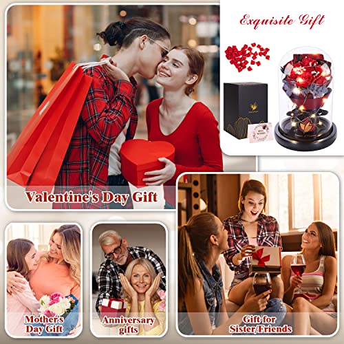 Dream of Flowers Eternal Beauty and the Beast Rose Bouquet - Mothers Day Rose Gifts for Mom, Grandma | Glass Dome Rose with 2 Light Modes, Sentimental Floral Gift, Birthday Gifts for Women - color: Classic Red Rose