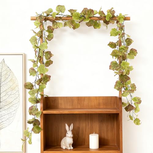 6.56ft 3pcs Artificial Grape Leaf Garland, Autumn Artificial Fake Grapes Vines, Hanging Plant Grape Vines Decor for Home Wedding Party, Garland Decoration, Photo Wall Display - color: Green and Yellow-3pcs (No Grapes)
