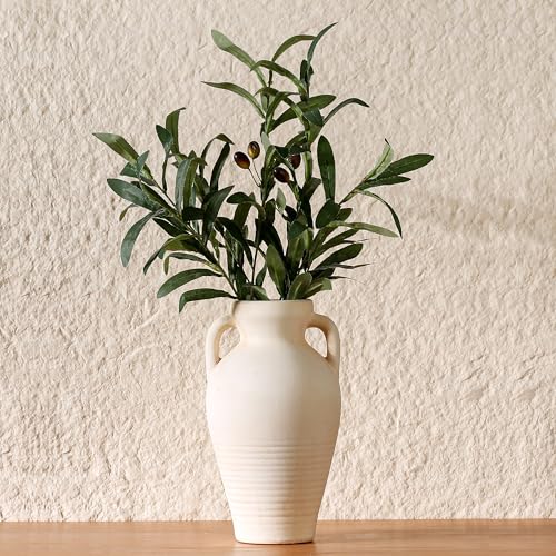 White Ceramic Rustic Flower Vase, 10.83 Inch Pottery Modern Vase for Shelf, Tabletop, Vintage Farmhouse Home Decor for Coffee Table, Living Room, Mantle, Fireplace, Entryway - color: White Rustic 10.83 Inch