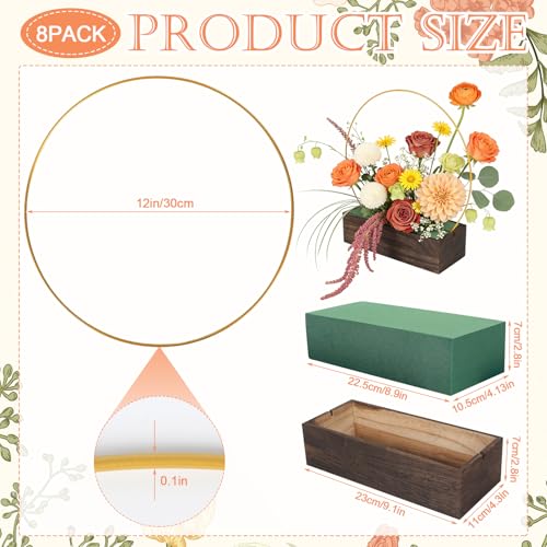 24Pack Floral Hoop Centerpiece Kit, 8Pcs 12'' Metal Floral Hoop Centerpiece with Stand+ 8Pcs Wood Cube Planter Box + 8Pcs Floral Foam Blocks for DIY Wedding Christmas Party Home Garden Decor - size: 12'' Single Hoop-Large-24pack