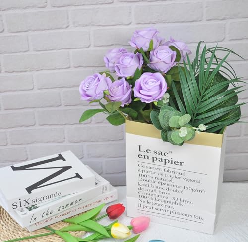 Kenpal Realistic Fake Roses Artificial Flowers with Stem for Decoration Floral Arrangement Centerpieces Wedding Bouquets (10, Lavender) - color: Lavender