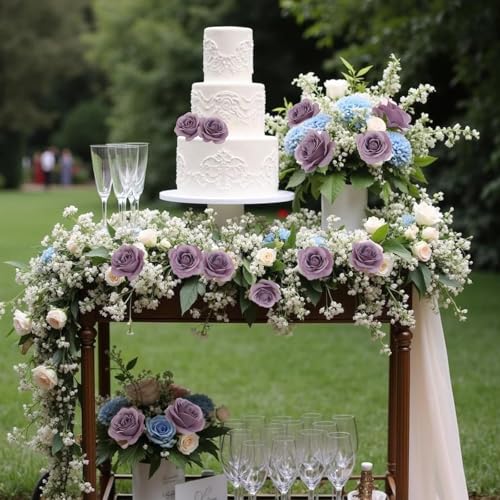 Felice Arts 12 Pack Purple Artificial Flowers with Stems Fake Flowers Bouquet Silk Roses for Wedding Table Vase Home Kitchen Party DIY Decor - color: Light Purple