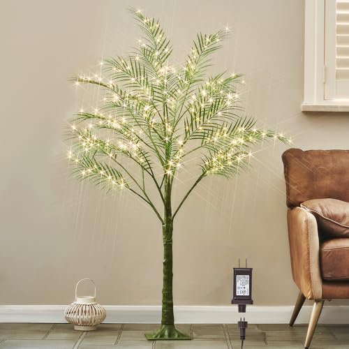 Hairui Lighted Palm Tree 4FT 240 LED Fairy Lights, Faux Plant Tree with Lights for Inside Outside Home Holiday Summer Decoration - style: 4FT Palm tree
