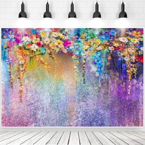 6x4ft Purple Abstract Flower Backdrop Watercolor Painting Photography Background for Wedding Bridal Shower Birthday Party Portrait Shooting Video Studio Props - color: Purple, size: 6x4ft