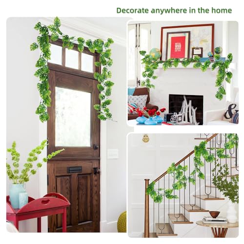 RECUTMS Artificial Monstera Leaves Vines 2Pcs 5.9Ft Fake Tropical Large Palm Leaf Greenery Garland UV Resistant Faux Ivy Rattan for Indoor Outdoor Home Garden Hawaiian Jungle Luau Party Spring Décor - color: Large Monstera Leaf Vines 2pcs