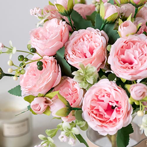 Floweroyal 4 Bunches Peony Artificial Flowers Pink Flowers Silk Peonies Bouquets for Wedding Party Table Centerpieces Floral Arrangement Home Kitchen Decor. - color: Pink-4pcs
