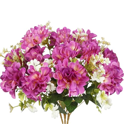 3 Pcs Silk Cemetery Flowers Artificial Geraniums for Outdoors UV Resistant Purple Artificial Topiary Potted Faux Flowers for Planters Outdoor Hanging Front Porch Garden Patio Grave Decor - color: Purple