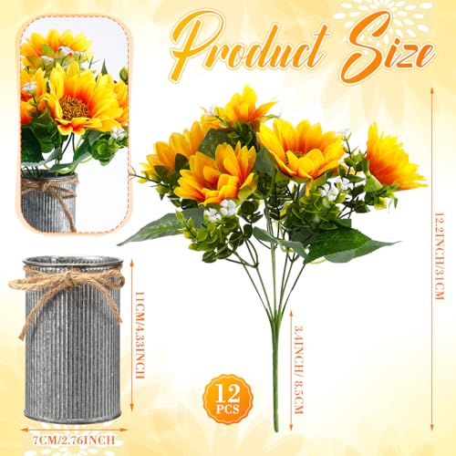SiliFine 12 Sets Sunflowers Centerpieces for Tables Artificial Sunflower with Vase Rustic Faux Flower for Home Summer Spring Kitchen Decor (Vintage Color) - color: Vintage Color