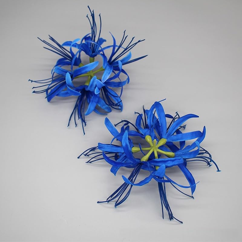 9Pcs Silk Spider Plant Fake Flowers Heads,Artificial Flowers Spider Silk Flowers for Crafts,Fake Flowers Bulk,Artificial Flowers for Cake Decoration Wedding Party Birthday Home Décor(Blue) - color: Blue