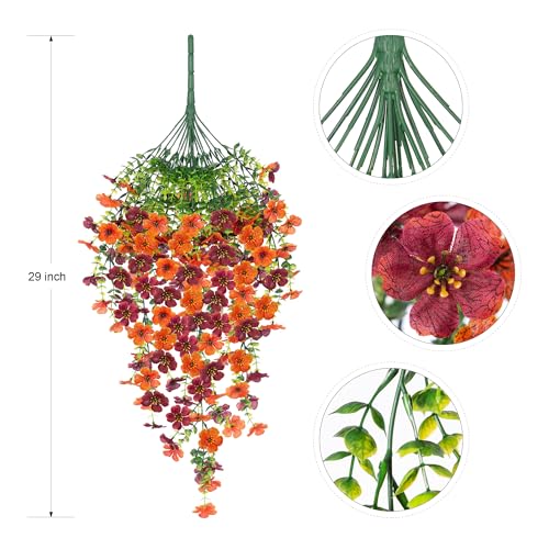 Ammyoo Artificial Hanging Flowers for Outdoors Fake Plants Decoration, 2 Packs Faux Silk Daisy Flower Realistic Outdoor Flowers UV Resistant Porch Patio Window Yard Indoor Spring Decor(Orange Brown) - color: Dorange Brown