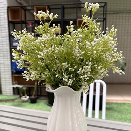 Artificial Plants, Fake Gypsophila Shrubs Plastic Pearl Bridal Bouquet Faux Baby Breath Flowers Bushes Greenery Decor for Indoor Outdoor Garden Party Wedding DIY Decoration 4 Pack - color: Pearl Gypsophila Flowers - 4 Pack