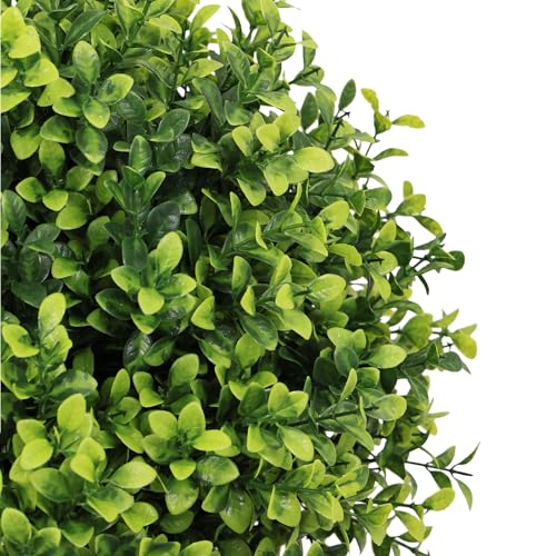 THE BLOOM TIMES Artificial Outdoor Plants, UV Resistant Fake Bushes & Shrubs with Ground Spike, Faux Boxwood Topiary for Front Porch Outside Planter Decor, Set of 2, Overall 24" - color: Boxwood