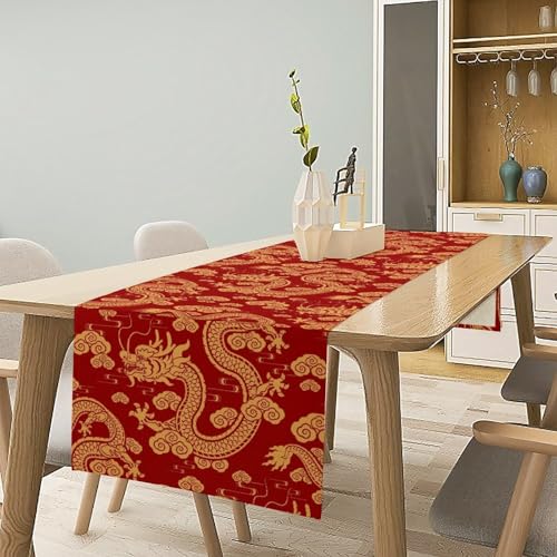 Chinese Dragon Table Runner, Asian Traditional Zodiac Dragon Spring Festival Table Runner for Home Kitchen Dining Patio Holiday Party Indoor 13x36in - color: Aisa-3, size: 13x36in