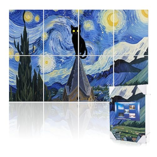 Mollywell Art Acoustic Panels, 48x32 in, Black Cat in Starry Night | Self-Adhesive, Reduces Echo, Sound Absorbing, Modern Art Wall Decor, Living Room, Studio, Bedroom, Office - color: Black Cat in Starry Night, size: 8 Pack Art