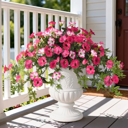 Artificial Fake Flowers Hanging Plants for Outdoor Spring Summer Decoration, 2Pcs Faux Petunias Realistic Silk Flower UV Resistant No Fade for Home Outside Garden Balcony Yard Porch Indoor (Rose Red) - color: Rose Red White