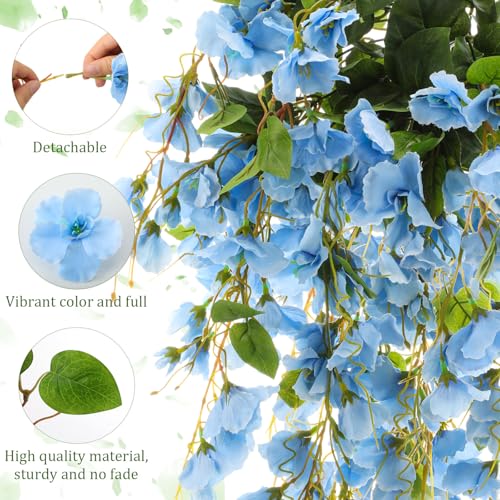 XunYee 8 Pcs Artificial Hibiscus Flowers for Outdoors Spring Summer Decor Fake Hanging Flowers Plants Uv-Resistant Faux Hibiscus Flower for Outside Porch Patio Front Door (Blue) - color: Blue