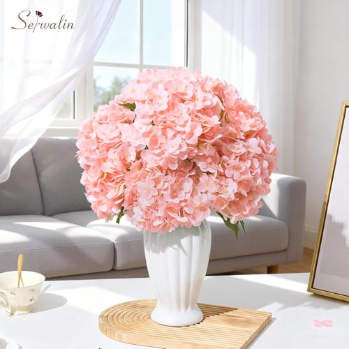 Serwalin 10PCS Real Touch Hydrangea Artificial Flowers, 20in Pink Lifelike Latex Fake Hydrangea Flowers for Outdoor Wedding Office Family Party Living Room Table Decoration - color: Pink, size: 10PCS