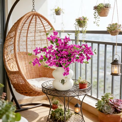 HCTCPALS Artificial Flowers for Outdoors 10Pcs Bougainvillea Plant Realistic Silk Fake Flowers for UV Resistant Faux Plants Outdoor Indoor Outside Front Porch Hanging Planter Decoration-30”PurplishRed - color: Bougainvillea Purplish-red