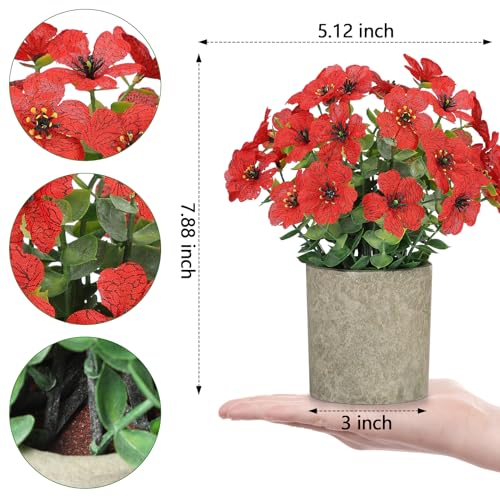 FAVOWREATH 2 Pack Small Fake Plants Potted Artificial Plants Artificial Flowers Potted Faux Flower Daisy with Eucalyptus Leaves for Home Decor Office Room Farmhouse Indoor Table Bathroom Decor（Red） - color: Red