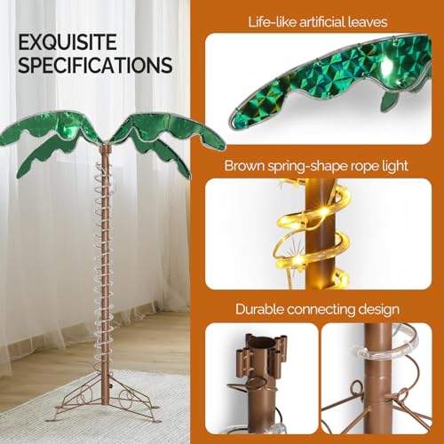 VINGLI 4FT Lighted Palm Tree Christmas Tree, Outdoor for Outside Patio Pool Yard Holiday Decor, Artificial Light up with Lifelike Leaves and Rope LEDs - size: 4ft