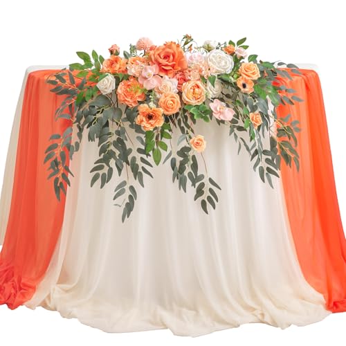 TINGE TIME Artificial Sweetheart Flower Swag with Table Cloth and Table Runner, Pack of 3 Floral Arrangement for Wedding Sweetheart Table Centerpiece Decoration (CoralPink&Champagne) - color: Coral Pink & Champagne