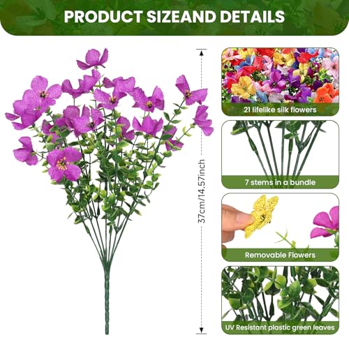 SHareconn Artificial Flowers Outdoors Decoration, Fake Silk mums Eucalyptus Realistic UV Resistant Faux Plants for Outside Indoor Planter Porch Yard Home Spring Decor 20 Bundles, Mix 8 Colors - color: Mix 8 Colors