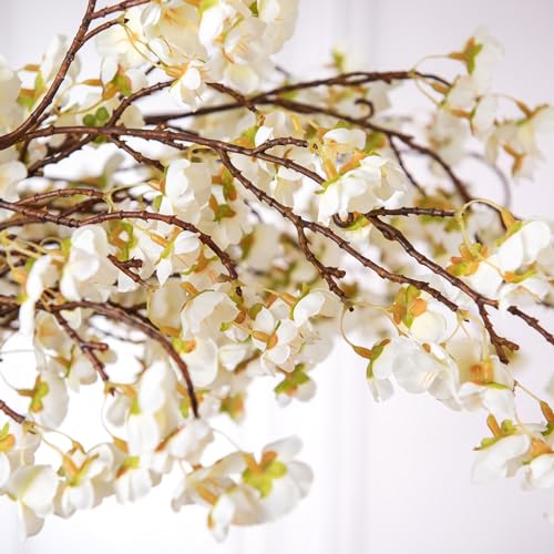 Ammyoo 4 Pcs Artificial Cherry Blossom Flower Branches, Bulk Silk Faux Flowers Real Touch Bouquet for Home Wedding Party Centerpieces Spring Summer Decor, Vase Not Included (White) - color: White-mrz