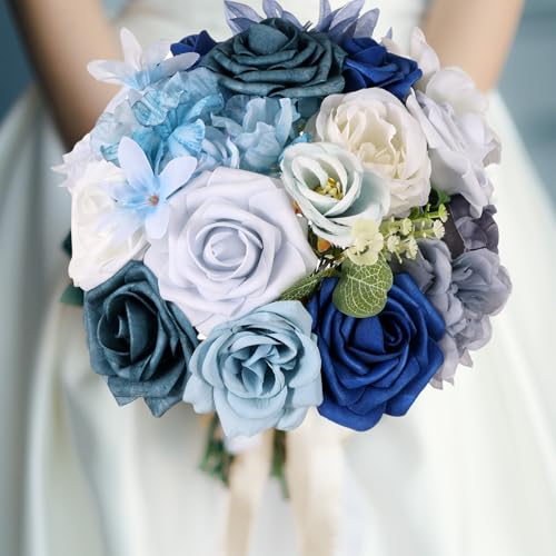 Artificial Flowers Combo Box Blue Dusty Blue Artificial Flowers for DIY Tables Centerpieces Baby Shower Bridal Shower Wedding Bouquet Arrangements Decor - color: Deep Blue