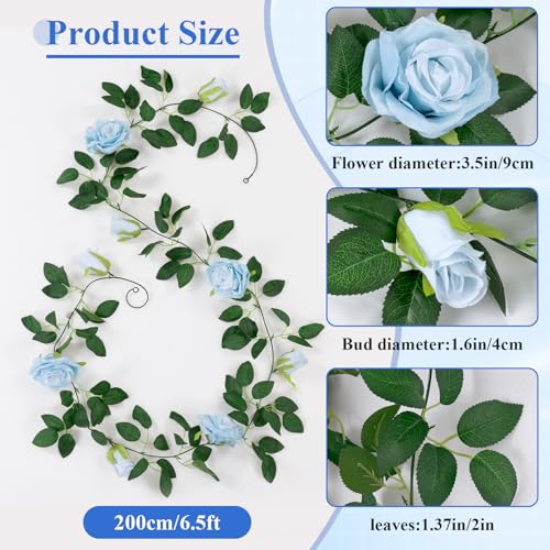 U'Artlines 3 Pack Artificial Blue Rose Vines Floral Garlands Total 19.5 Ft Fake Vine Silk Flower Garland for Indoor Outdoor Home Wedding Arch Garden Wall Decoration - color: Blue, size: Set of 3