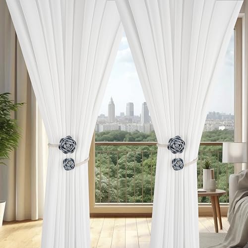 SUQ I OME 2 Pieces Handmade Artificial Rose Flower Curtain Holdbacks,Curtain Tiebacks Clips Creative Window Drape Twist Tie Backs European Style Curtain Holders Decorative Draperies Holdbacks (Blue) - color: Blue