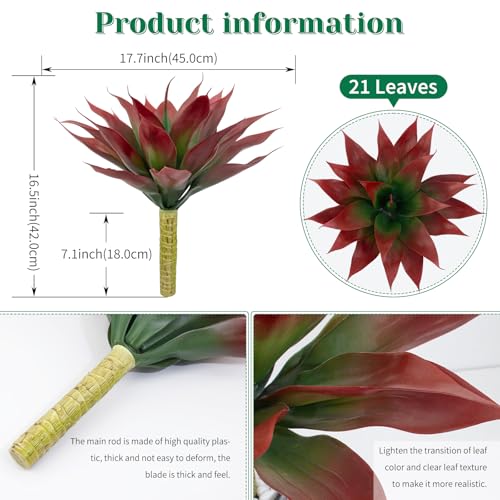 2 Pack Fake Agave Plants 18 Inch Large Artificial Succulents Realistic UV Resistant Faux Aesthetic Plants for Outdoor Decoration Tropical Plant Home Garden Front Porch Decor - 21Leaves, Red - color: Red, size: 18"- 2pcs