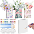 Honeydak 3 Set 5.9 Inch Book Shaped Vase Ready to Paint Your Own Ceramic Book Flowers Vase Ceramics to Paint DIY Unpainted Paintable Kit Crafts with Acrylic Brush Palette for Adults