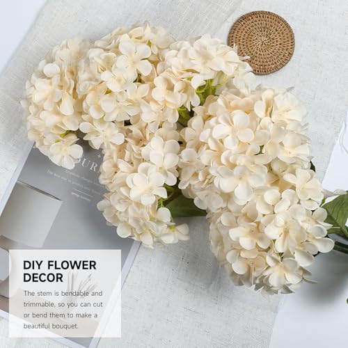 6 PCS Artificial Hydrangea Flowers, Faux Silk Hydrangea with Long Stems, Home Wedding Decor, Table Centerpieces, Party Decorations(Champagne) - color: Champagne