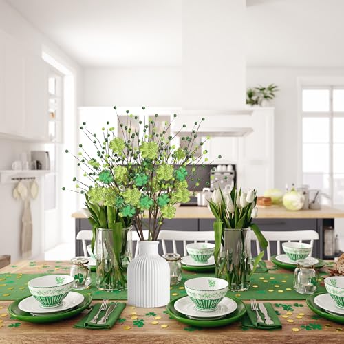 Sggvecsy St.Patrick's Day 6 Pcs Glitter Shamrock Berry Stems Artificial Foam Shamrock Picks Green Yellow Berry Branches for Irish St.Patrick's Day Arrangement Centerpiece Home Vase Decor - color: Green