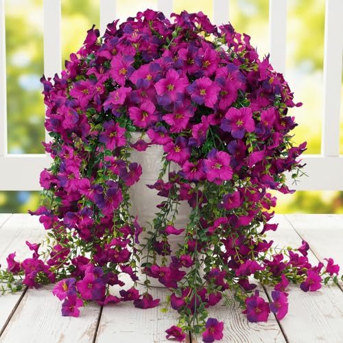 3PCS 396 Heads Artificial Morning Glory Flowers for Outdoors Faux Hanging Flowers Fake UV Resistant Flowers Realistic Trailing Faux Plant for Porch Patio Balcony Yard Decora (Violet Red Purple) - color: Violet Red Purple
