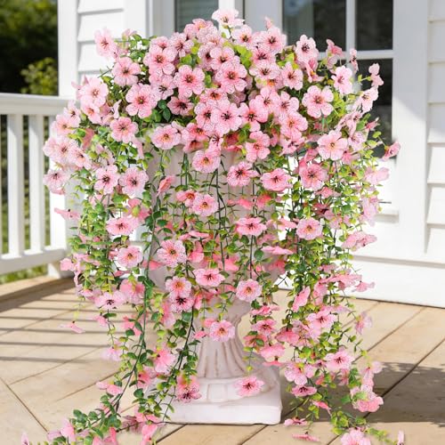 AGIRL 6 Bundles Artificial Flowers for Outdoors Spring Summer Decoration,Pink Fake Hanging Flowers,UV Resistant Silk Faux Plants for Garden,Patio,Porch,Yard,Farmhouse Decor (Pink) - color: Pink